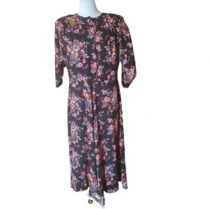 Vintage Black and Pink Floral Long Sleeve Dress